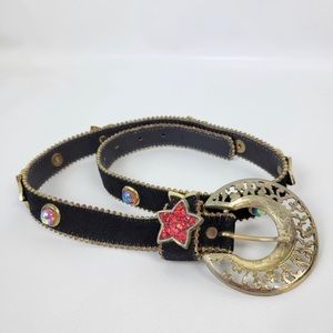 Cache Vintage Suede Leather Sparkly Stars Belt